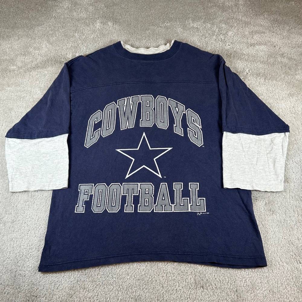 Vintage 1992 Signal Sports Dallas Cowboys Football Mens Large Navy Blue 3/4 Tee
